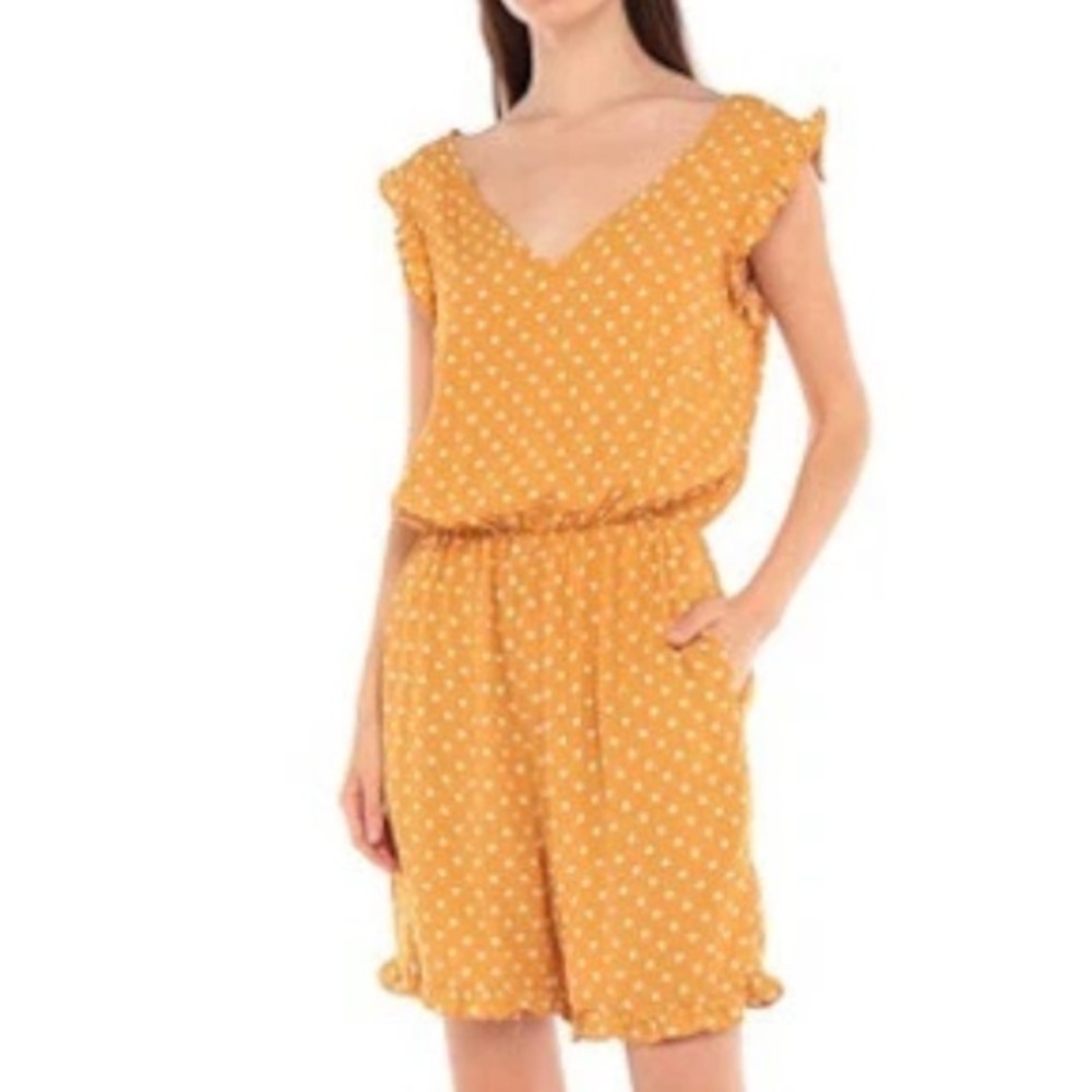 ✨Nümph Polka Dot Ruffle Romper Mustard Yellow White Polka Dots